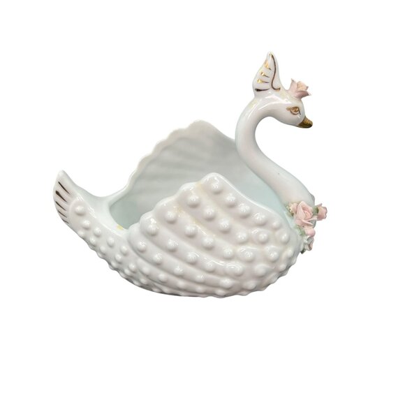 Vintage Lefton's Hobnailed Porcelain Roses Swan Trinket Dish Hand Painted 848 - Picture 3 of 10